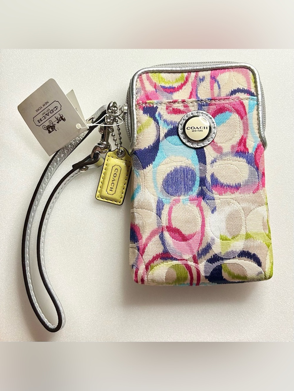 New Coach Poppy Phone with Silver Trim Credit Card Holder Wallet Coin Purse